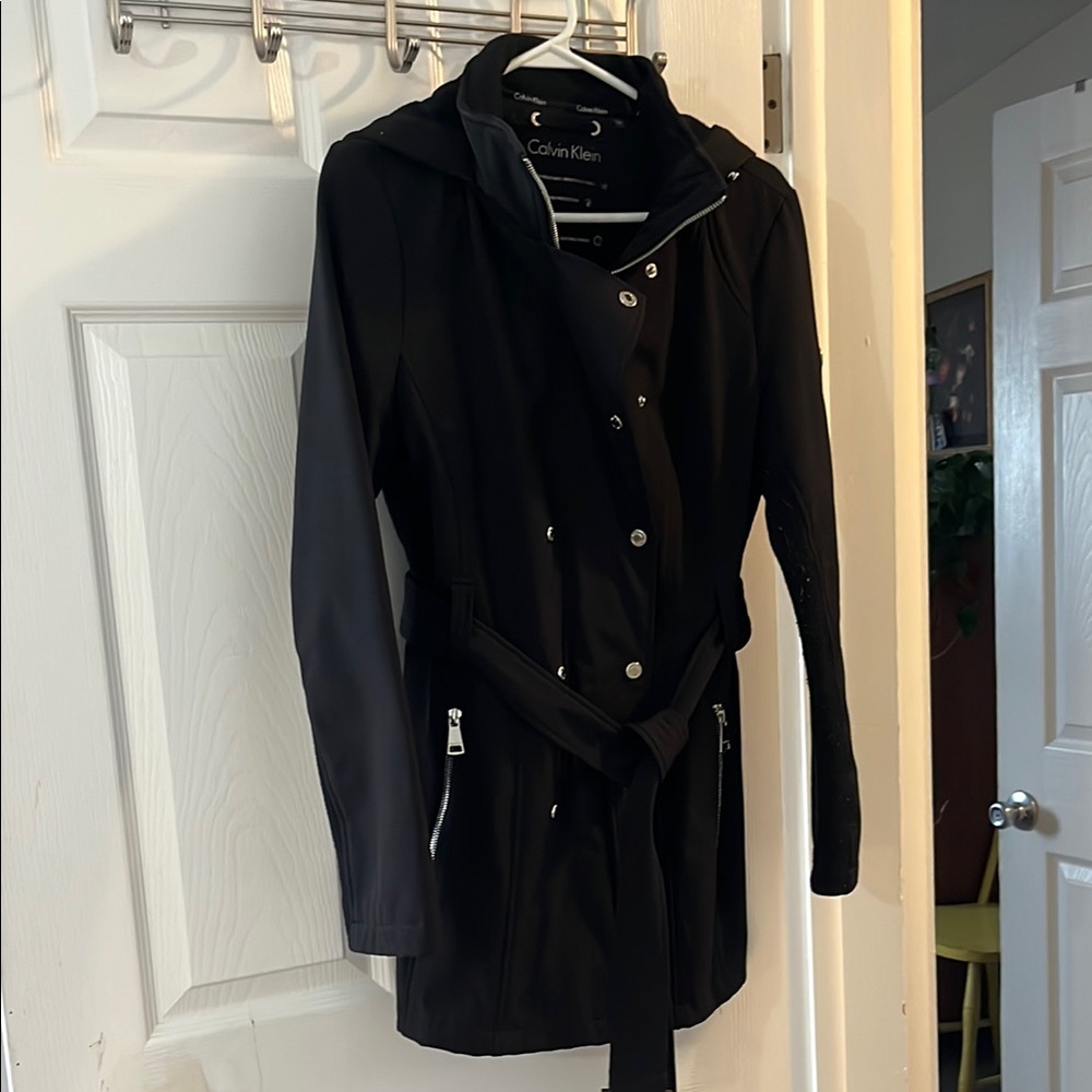 Calvin Klein Black Trench Coat with Full Sleeves